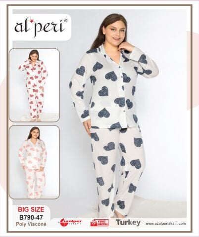 Alperi B790-47 (3XL-4XL-5XL-6XL) Bayan Uzun Kollu Pijama Takım 4'lü