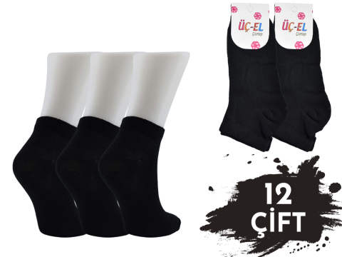 Üçel Düz Siyah Ekonomik Bayan Penye Patik 12'li