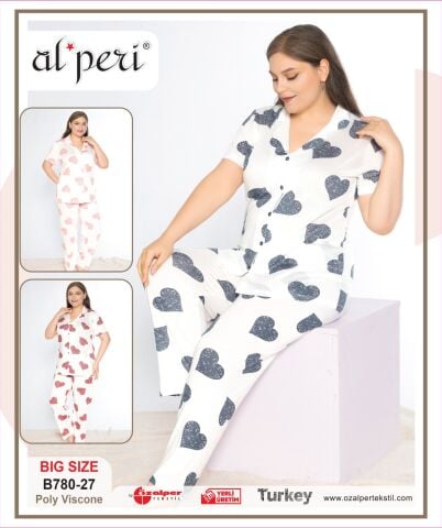 Alperi B780-27 (3XL-4XL-5XL-6XL) Bayan Kısa Kollu Pijama Takım 4'lü
