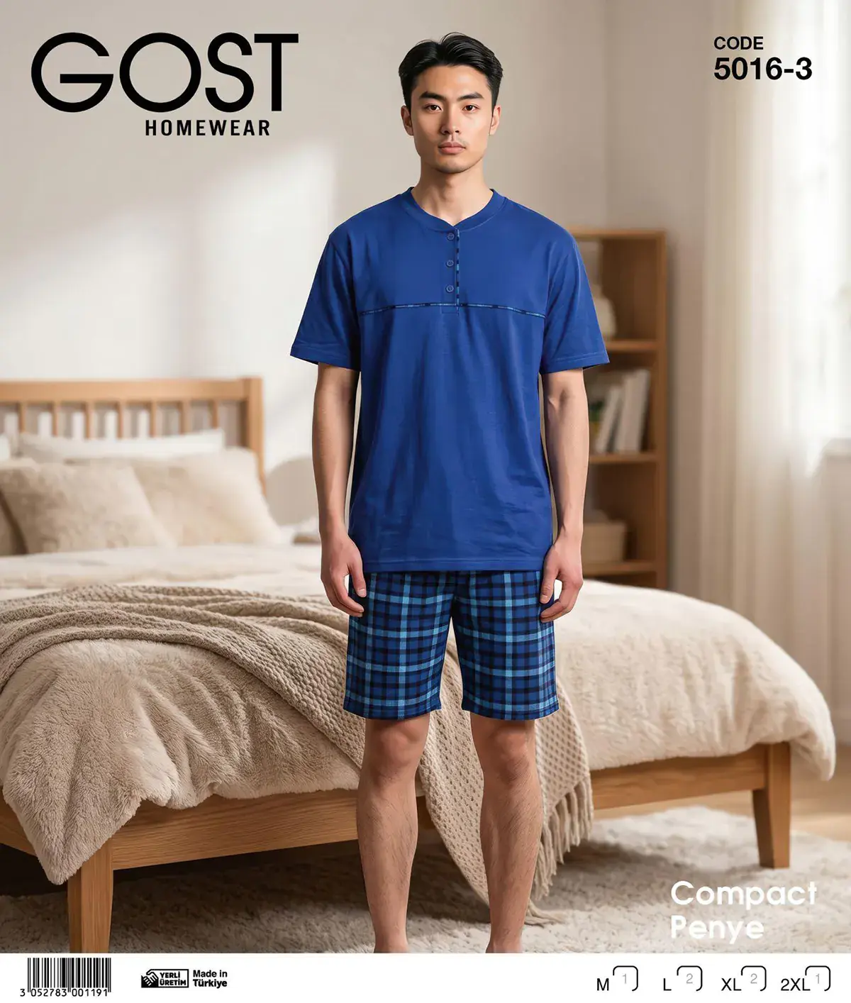 Berin 5016-3 (M-L-XL-XXL) Kısa Kollu Şortlu Erkek Pijama Takım 6'lı