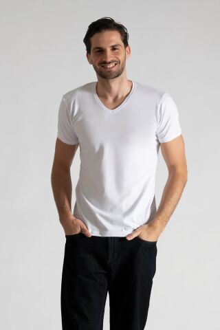 Tutku Elit 1303 Elestan Erkek V Yaka Atlet BEYAZ - S