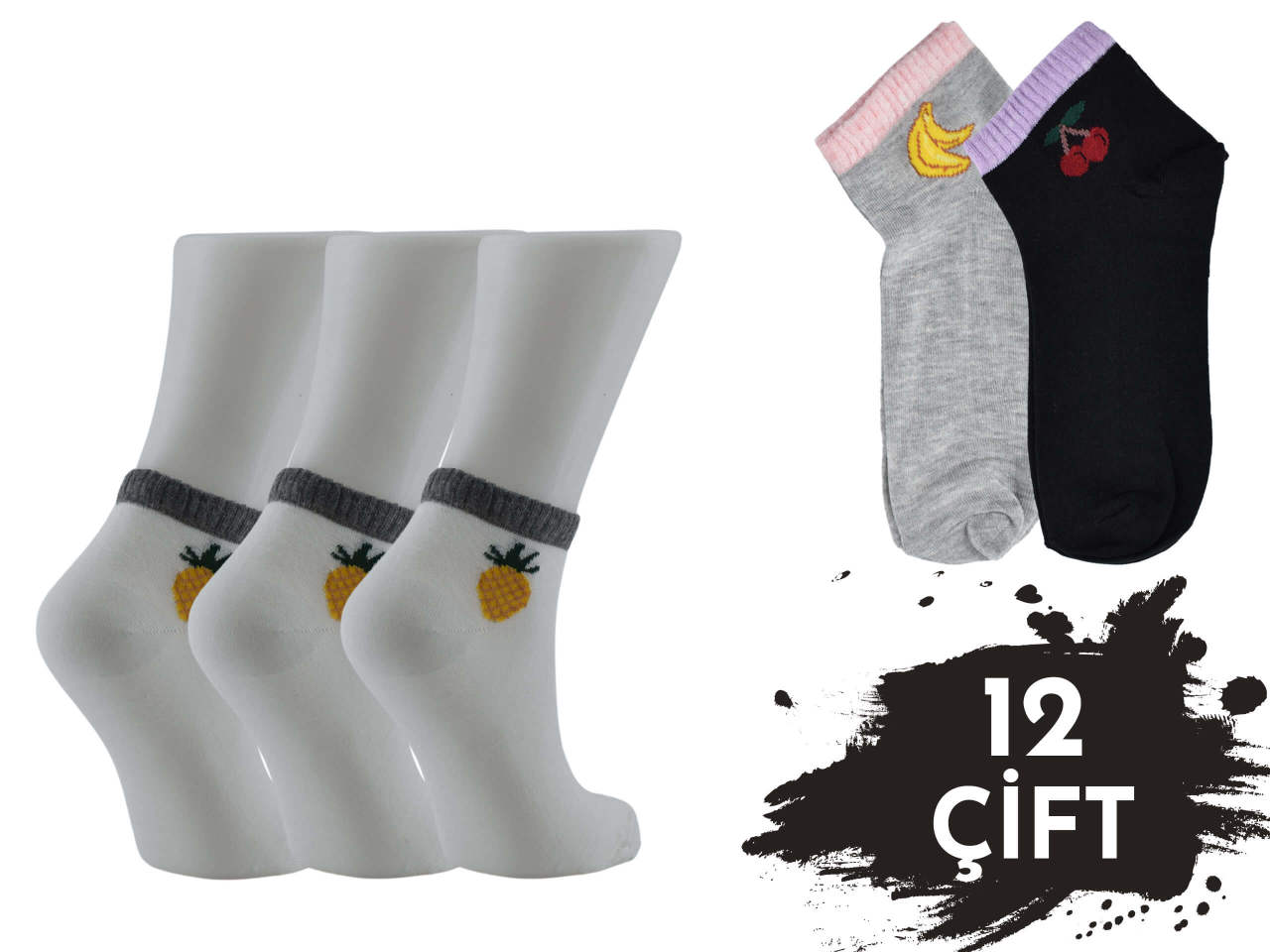 XGRİ POLO 3'lü Bayan Penye Patik 12'li