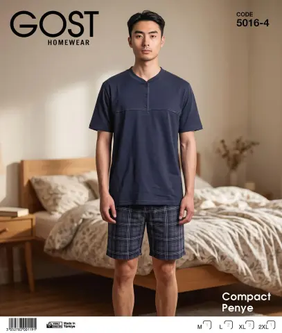 Berin 5016-4 (M-L-XL-XXL) Kısa Kollu Şortlu Erkek Pijama Takım 6'lı