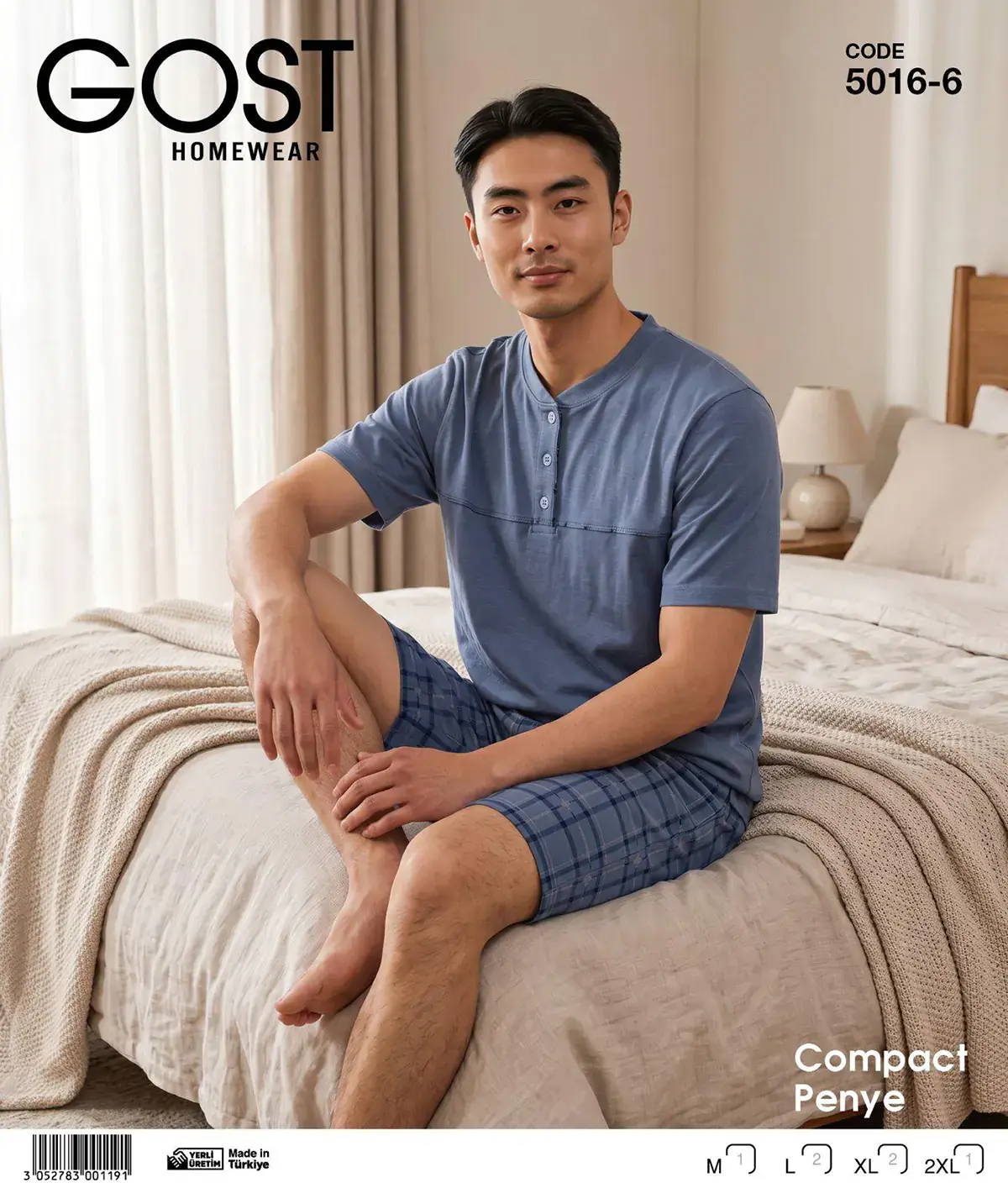 Berin 5016-6 (M-L-XL-XXL) Kısa Kollu Şortlu Erkek Pijama Takım 6'lı