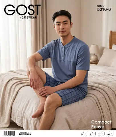 Berin 5016-6 (M-L-XL-XXL) Kısa Kollu Şortlu Erkek Pijama Takım 6'lı
