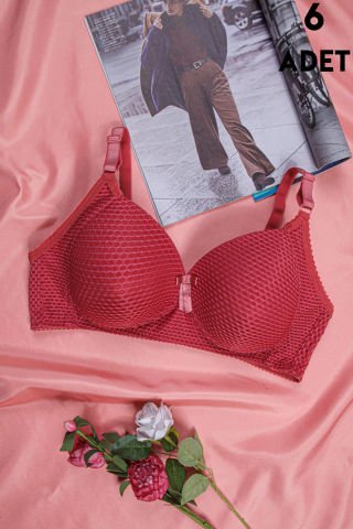 Aysemin 5190 C Cup (85-90-95-100-105) Balensiz Desteksiz Bayan Sütyen 6'lı GÜL KURUSU - SERİLİ