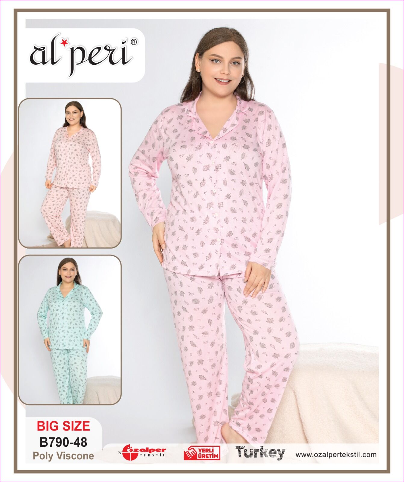 Alperi B790-48 (3XL-4XL-5XL-6XL) Bayan Uzun Kollu Pijama Takım 4'lü