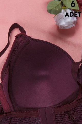 Aysemin 5190 C Cup (85-90-95-100-105) Balensiz Desteksiz Bayan Sütyen 6'lı MOR - SERİLİ