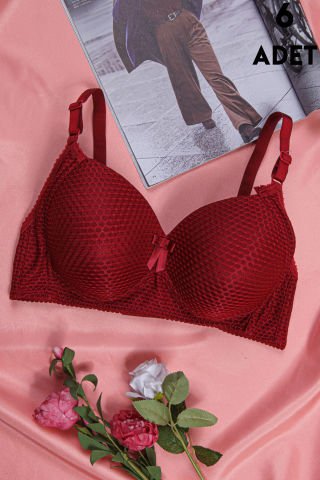 Aysemin 5190 C Cup (85-90-95-100-105) Balensiz Desteksiz Bayan Sütyen 6'lı BORDO - SERİLİ