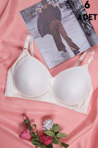 Aysemin 5190 C Cup (85-90-95-100-105) Balensiz Desteksiz Bayan Sütyen 6'lı EKRU - SERİLİ