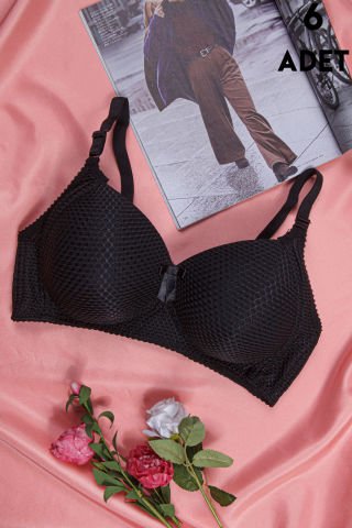 Aysemin 5190 C Cup (85-90-95-100-105) Balensiz Desteksiz Bayan Sütyen 6'lı SİYAH - SERİLİ