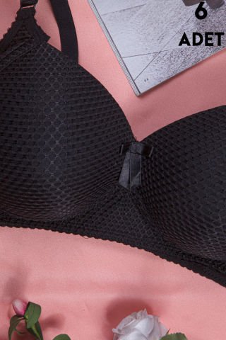 Aysemin 5190 C Cup (85-90-95-100-105) Balensiz Desteksiz Bayan Sütyen 6'lı SİYAH - SERİLİ