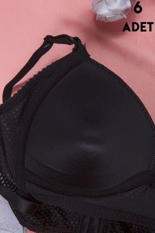 Aysemin 5190 C Cup (85-90-95-100-105) Balensiz Desteksiz Bayan Sütyen 6'lı SİYAH - SERİLİ