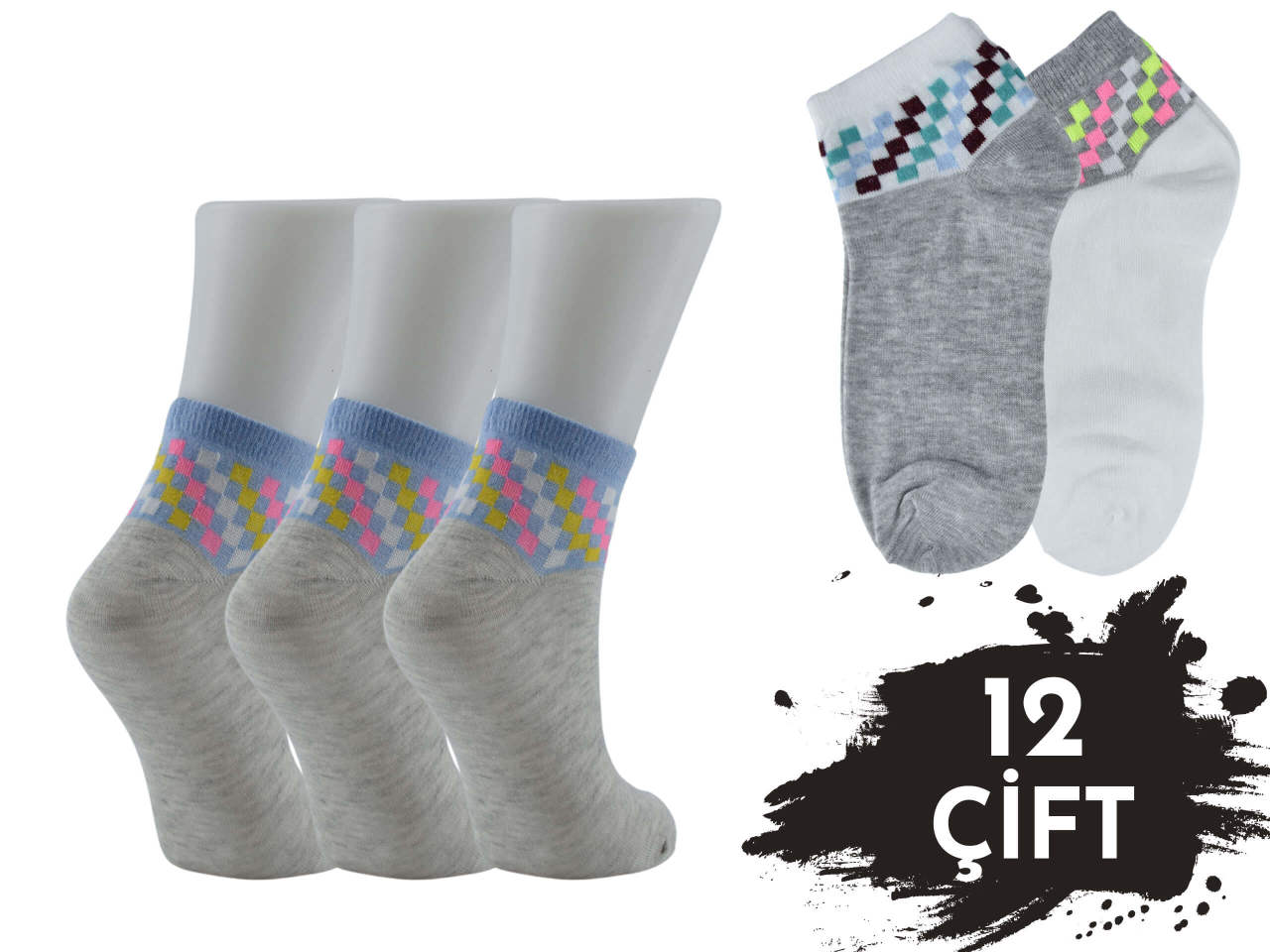 XGRİ POLO 3'lü Bayan Penye Patik 12'li