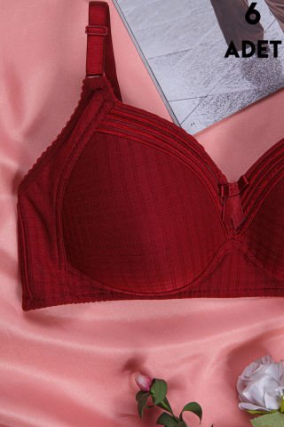 Aysemin 5152 C Cup (85-90-95-100-105) Balensiz Desteksiz Bayan Sütyen 6'lı BORDO - SERİLİ