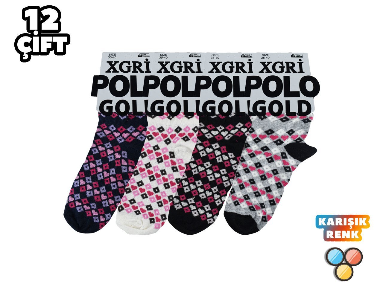 XGRİ POLO 32-3 Bayan Uzun Konç Penye Patik 12'li