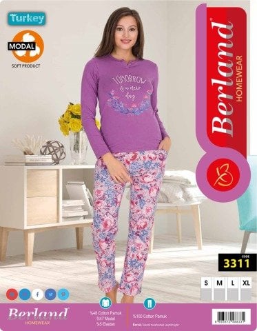 Berland 3311 Bayan Modal Uzun Kol Pijama Takımı