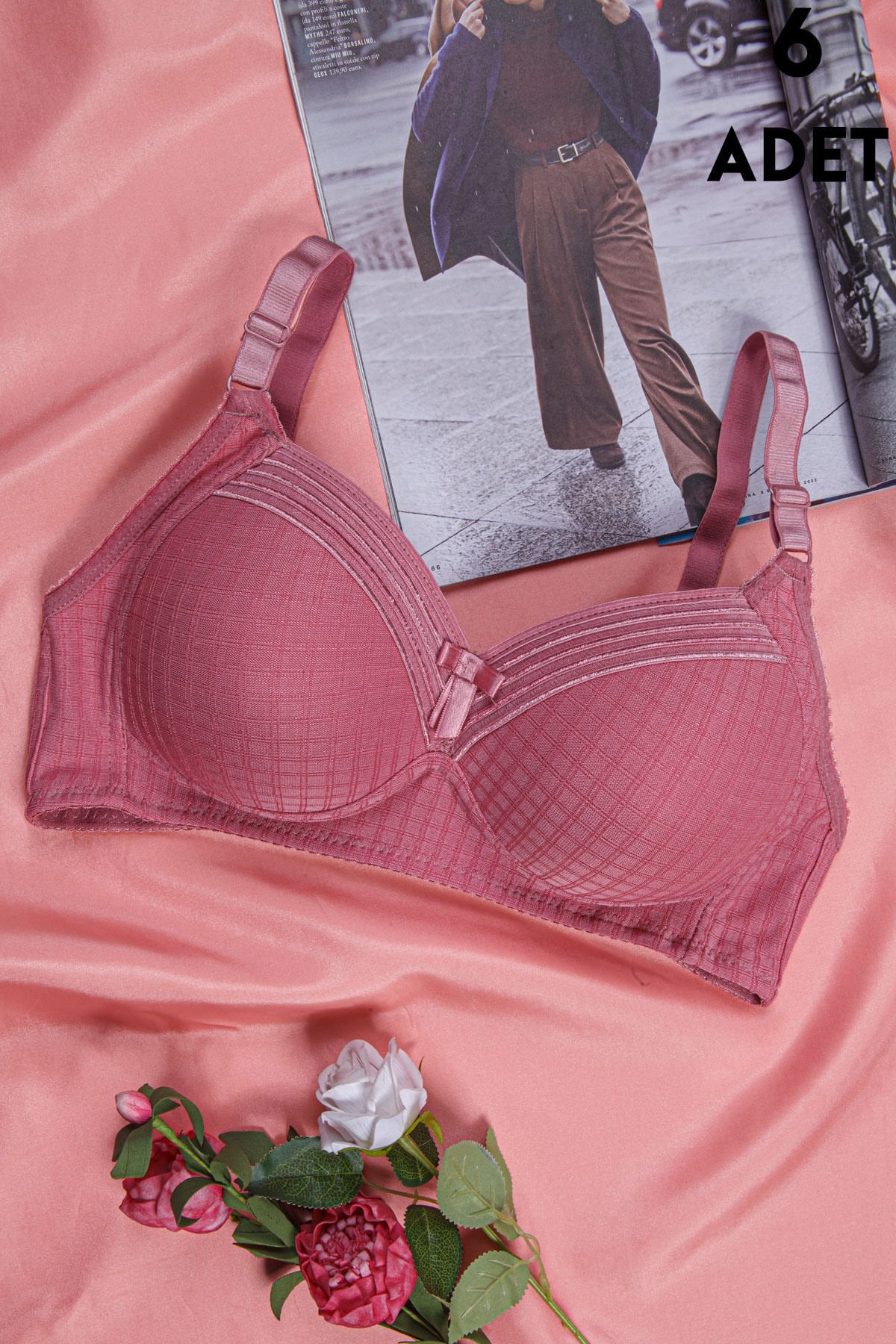 Aysemin 5152 C Cup (85-90-95-100-105) Balensiz Desteksiz Bayan Sütyen 6'lı GÜL KURUSU - SERİLİ