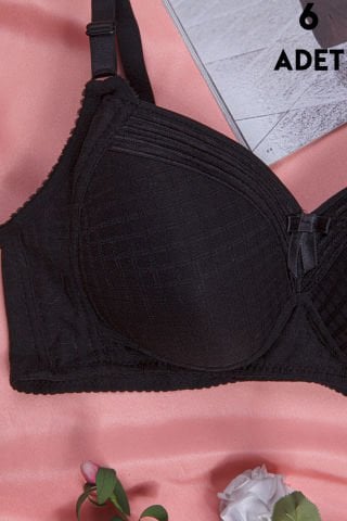 Aysemin 5152 C Cup (85-90-95-100-105) Balensiz Desteksiz Bayan Sütyen 6'lı SİYAH - SERİLİ