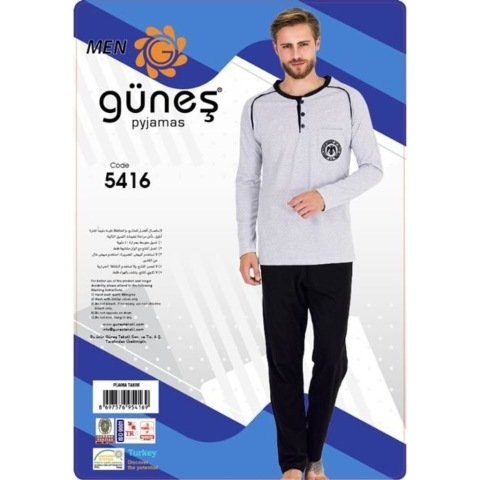 Güneş 5416 Uzun Kol Mevsimlik Erkek Pijama Takımı