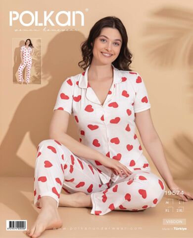 Polkan 19574 Bayan Ring Viskon Kısa Kollu Bayan Pijama Takım Paket İçi 4'lü