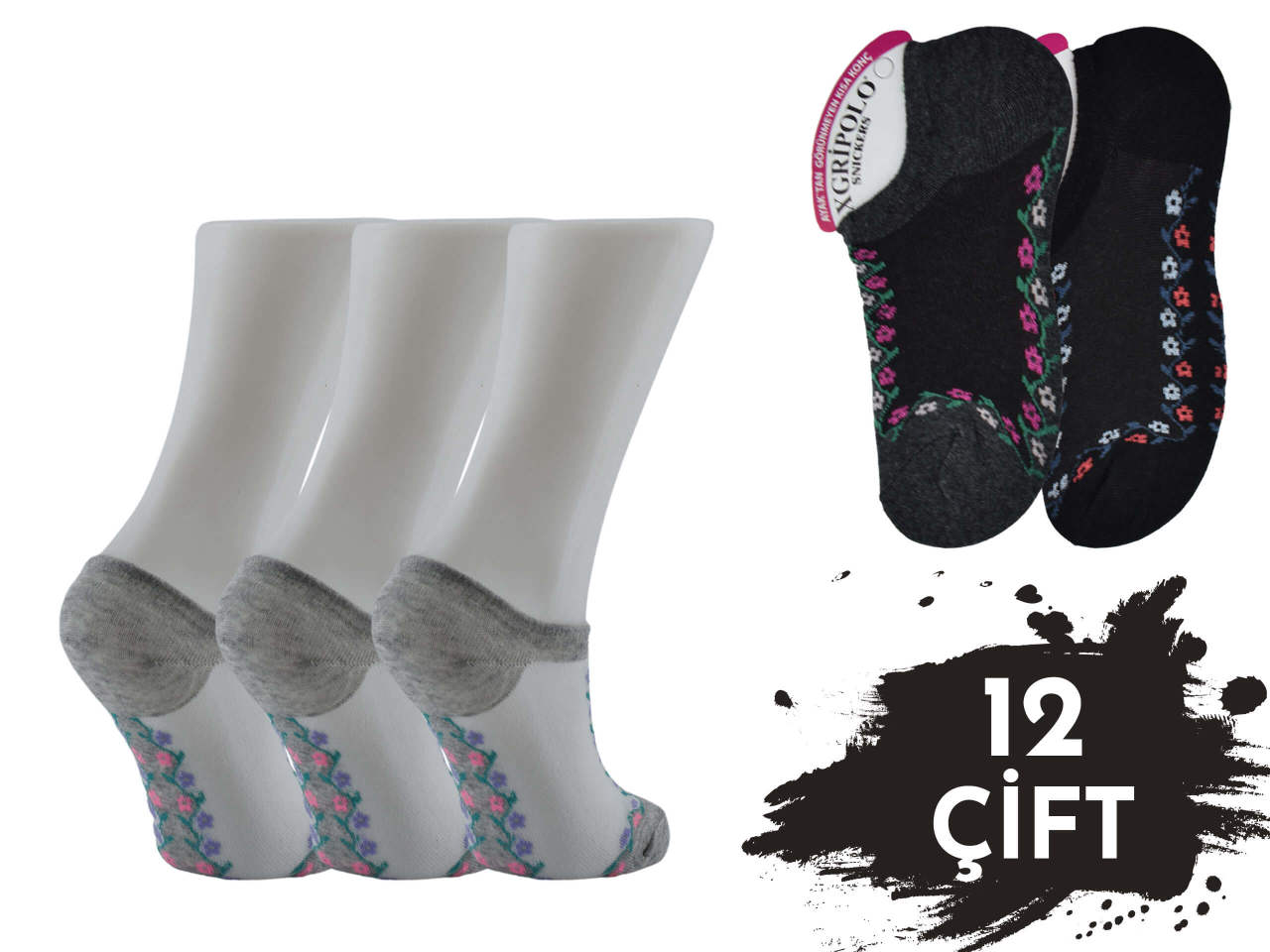 XGRİ POLO 3'lü Bayan Penye Sneakers 12'li