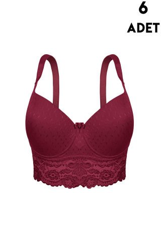 Aysemin 5167 C Cup (85-90-95-100-105) Balenli Desteksiz Bayan Sütyen 6'lı BORDO - SERİLİ