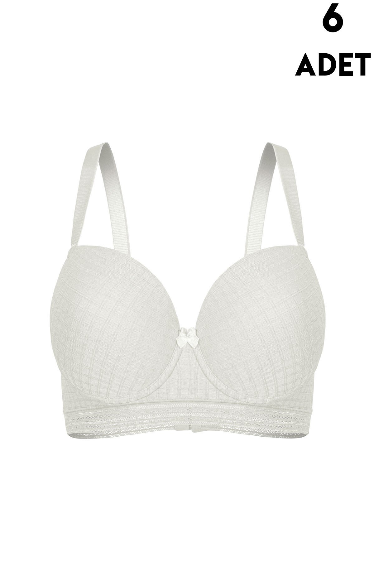Aysemin 5167 C Cup (85-90-95-100-105) Balenli Desteksiz Bayan Sütyen 6'lı EKRU - SERİLİ