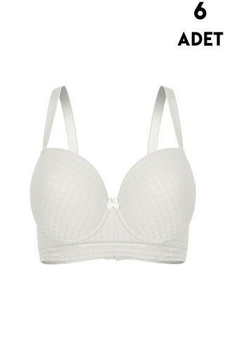 Aysemin 5167 C Cup (85-90-95-100-105) Balenli Desteksiz Bayan Sütyen 6'lı EKRU - SERİLİ