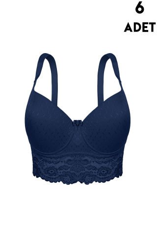 Aysemin 5167 C Cup (85-90-95-100-105) Balenli Desteksiz Bayan Sütyen 6'lı LACİVERT - SERİLİ