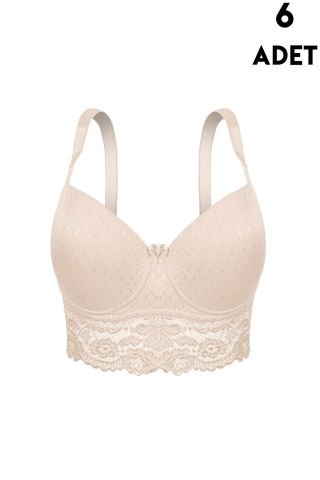 Aysemin 5167 C Cup (85-90-95-100-105) Balenli Desteksiz Bayan Sütyen 6'lı TEN - SERİLİ