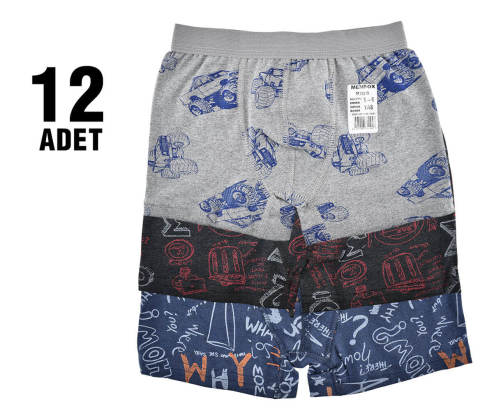 Menbox Desenli Erkek Çocuk Boxer 12'li