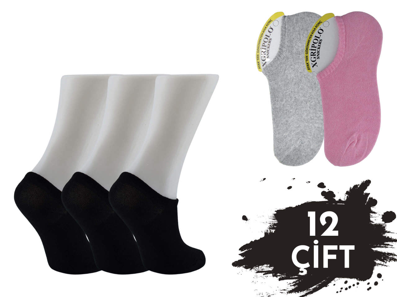 XGRİ POLO 3'lü Bayan Penye Sneakers 12'li