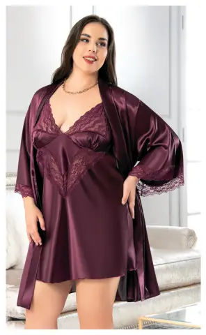 Miss Laris 6005 (2XL-3XL-4XL) Battal Beden Bayan İkili Saten Takım