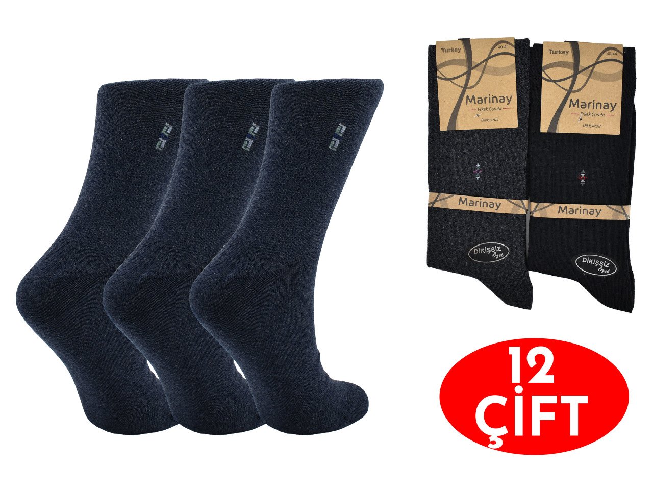 Marinay 0111 Desenli Dikişsiz Erkek Çorap 12'li