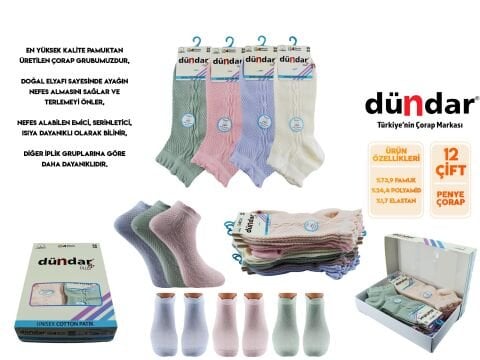 Dündar 4308-20 (36-40) Dikişsiz Yıkamalı Kokulu Bayan Penye Patik Çorap 12'li