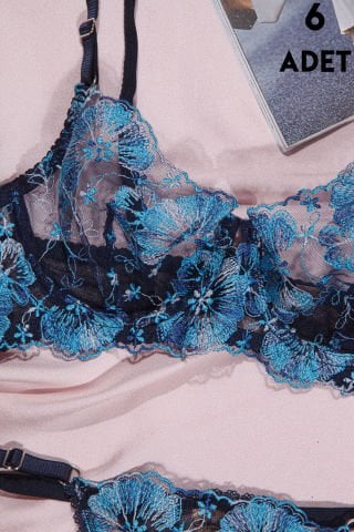 Aysemin Brodeli 7008 B Cup Balenli Desteksiz Bayan Sütyen Takım 6'lı