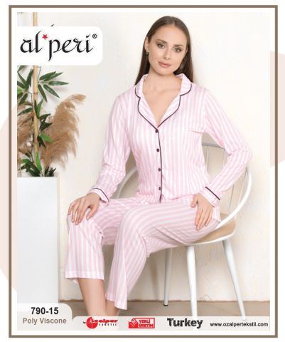 Alperi 790-15 Bayan Uzun Kol Pijama Takım 4'lü