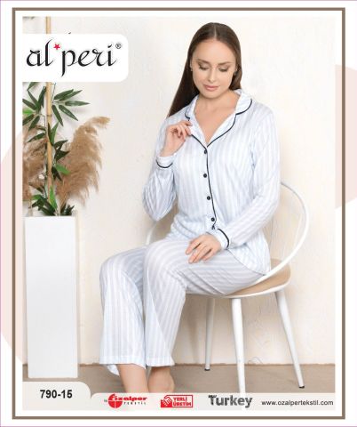 Alperi 790-15 Bayan Uzun Kol Pijama Takım 4'lü
