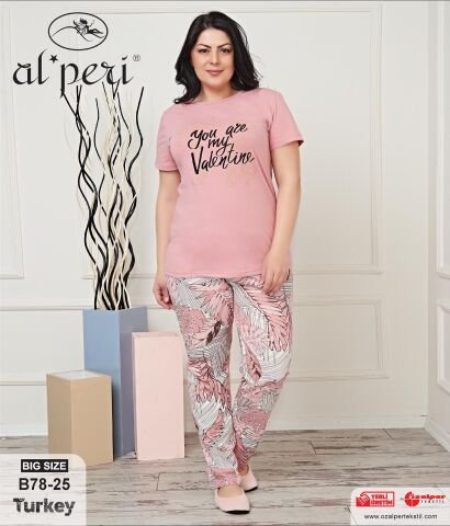 Alperi B78-25 (3XL-4XL-5XL-6XL) Bayan Kısa Kollu Pijama Takım 4'lü