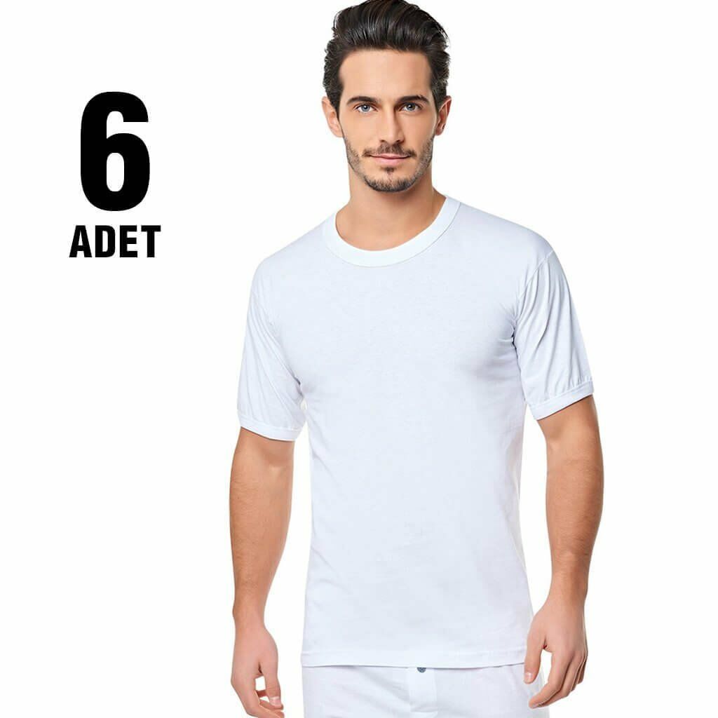 Seher Kolu Bantlı Sıfır Yaka Erkek Atlet 6'lı BEYAZ - 5