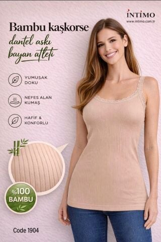 İntimo 1904 (S-M-L-XL) Bambu Kaşkorse Askı Dantelli İp Askılı Bayan Atlet 6'lı
