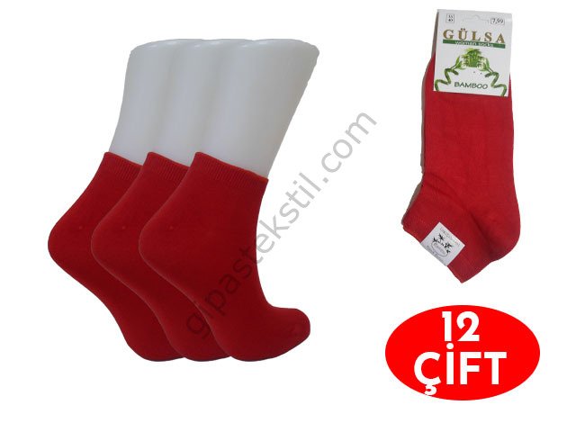 Gülsa Kırmızı Bayan Dikişsiz Bambu Patik 12'li