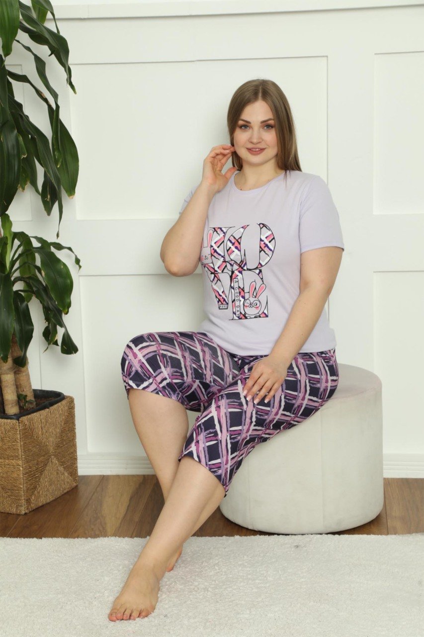 Polcan 10375 Battal Kaprili Kısa Kollu Bayan Pijama Takım