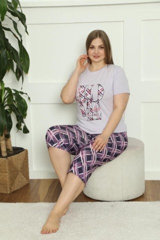 Polcan 10375 Battal Kaprili Kısa Kollu Bayan Pijama Takım
