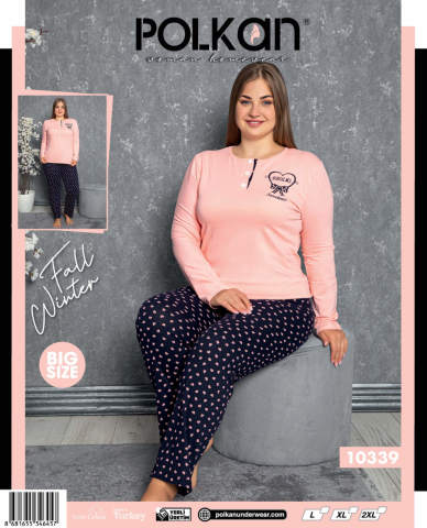 Polcan 10339 Uzun Kollu Düğmeli Bayan Pijama Takımı