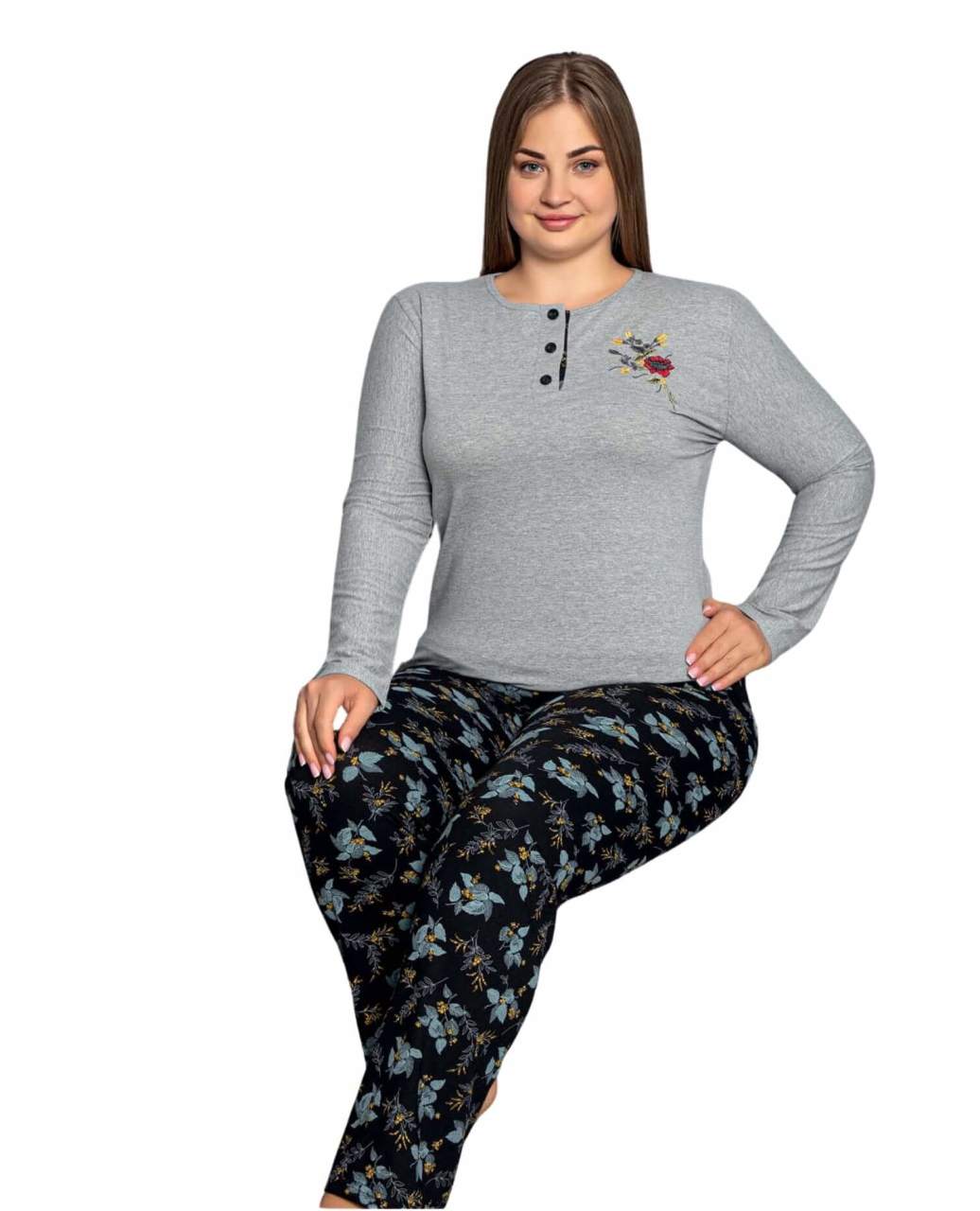 Polcan 10340 Uzun Kollu Düğmeli Bayan Pijama Takımı