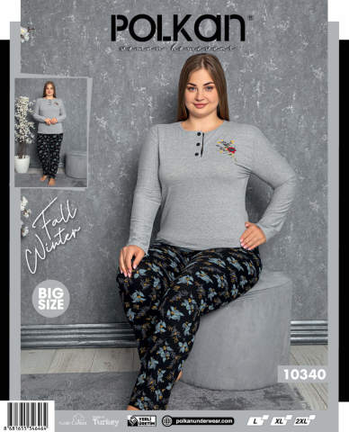 Polcan 10340 Uzun Kollu Düğmeli Bayan Pijama Takımı