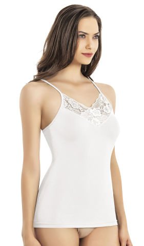 Kota 6605 V Yaka Dantel Detaylı Modal Bayan Atlet BEYAZ - 2XL