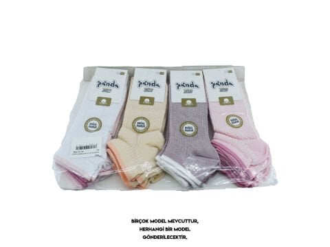 Panda 03 (3-12 Yaş) Doğal Pamuk Yıkamalı Kız Erkek Patik Çorap 12'li